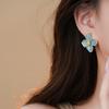 Trendy Flower Stud Earrings for Women Haze Blue Enamel Oil Petals Golden Stamen Earrings Party Sweet Girls Gift Jewelry