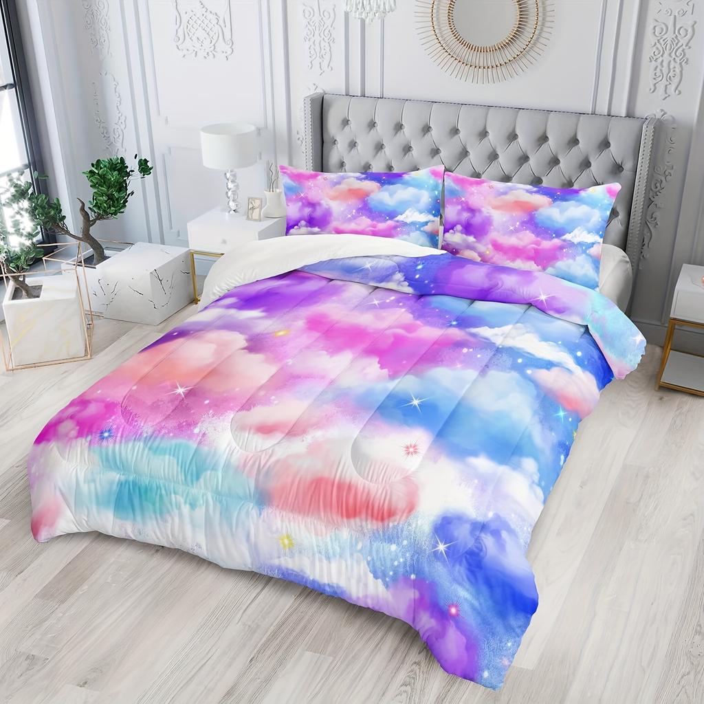 Cloud Comforter Set, Multicolour Clouds Comforter Set Pink Blue Cloud Sky 3D Digital Printing Comforter Bedding Set