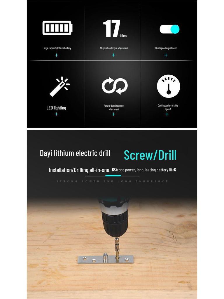 Genuine Dayi 12V/16V/20V Handheld Electric Drill & Screwdriver with Lithium Battery