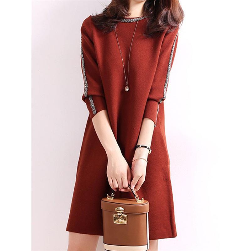 

Женское облегающее вязаное платье-свитер в милом стиле - юбка средней длины Extra Large бордовый