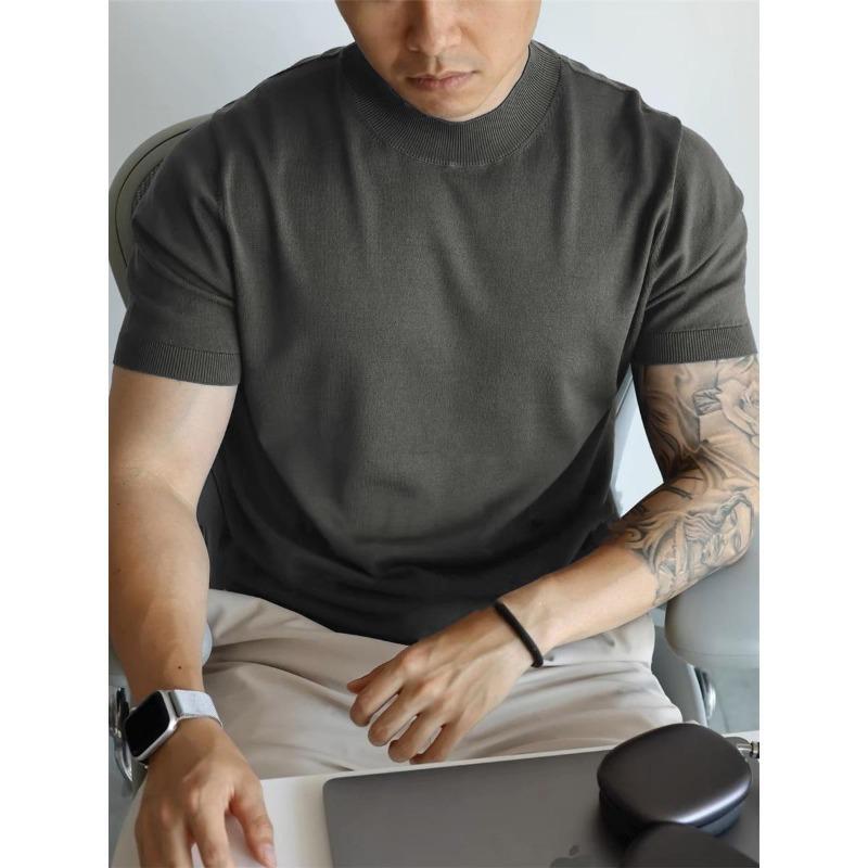 Men's Solid Color Slim-fitting Business Commuting Breathable T-shirt Trendy Foreign Trade Cross-border Wholesale