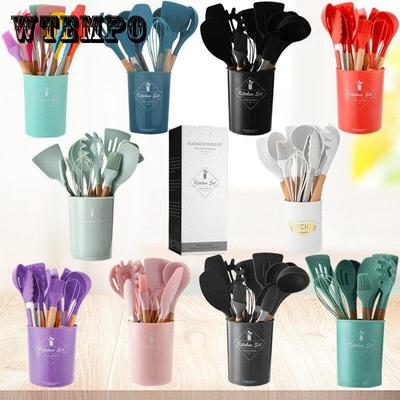 11Pcs Cooking Tool Set Silicone Kitchen Utensils Set Non-stick Spatula Shovel Wooden Handle Utensilios Kitchen Accessories