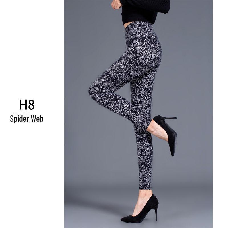 Women's Spring & Autumn Thin Milk Silk Elastic Paw Print Leggings - Cartoon Print Skinny Pants for Outerwear