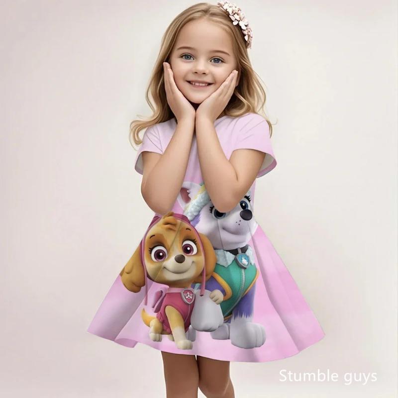 Kids Fashion Paw Patrol Sundress Summer Casual Beach Dress Cute Cartoon Print Soft Breathable
