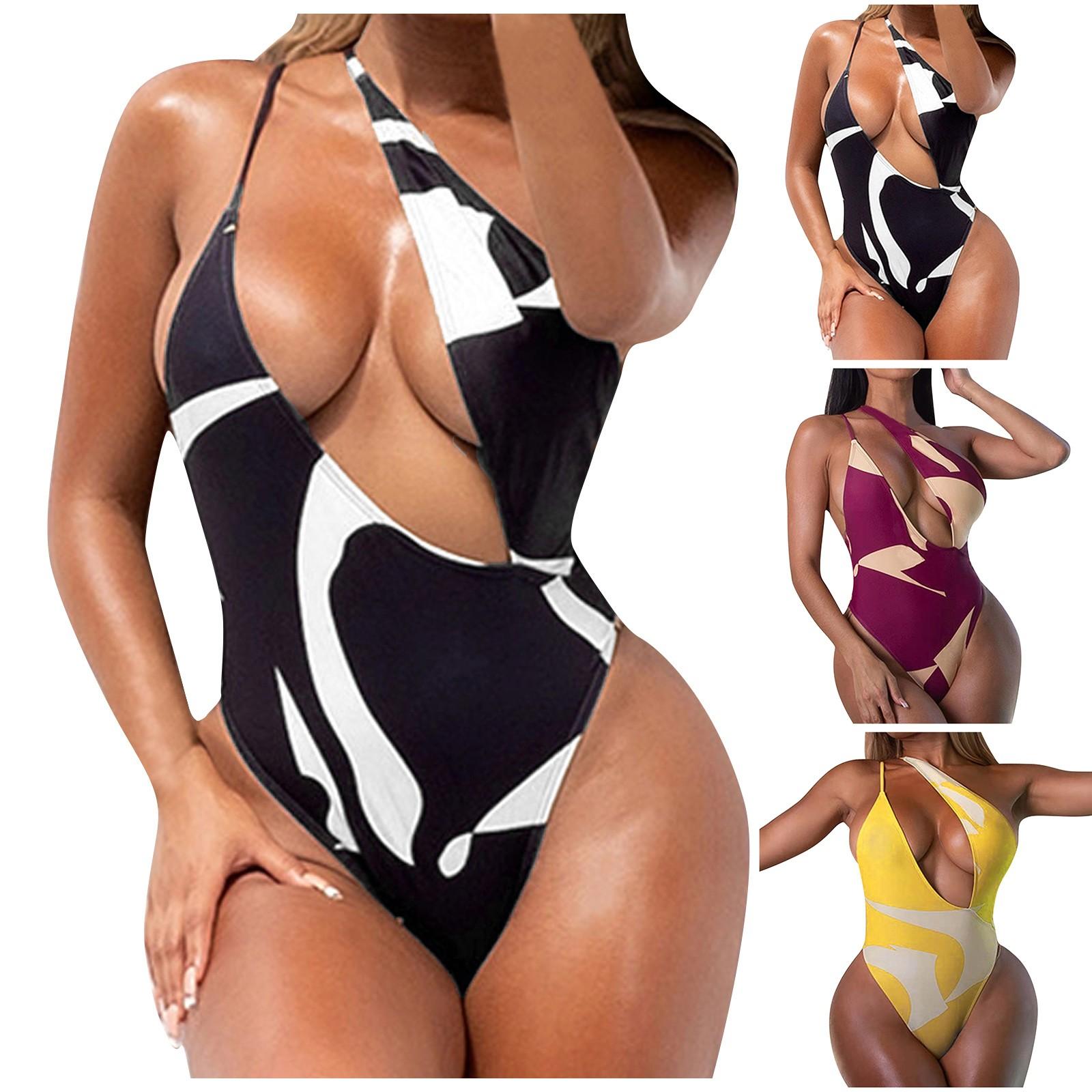 

WoWomen s Swimsuit Sexy Hollow Out Sloping Shoulder Multicoloured Swimsuit