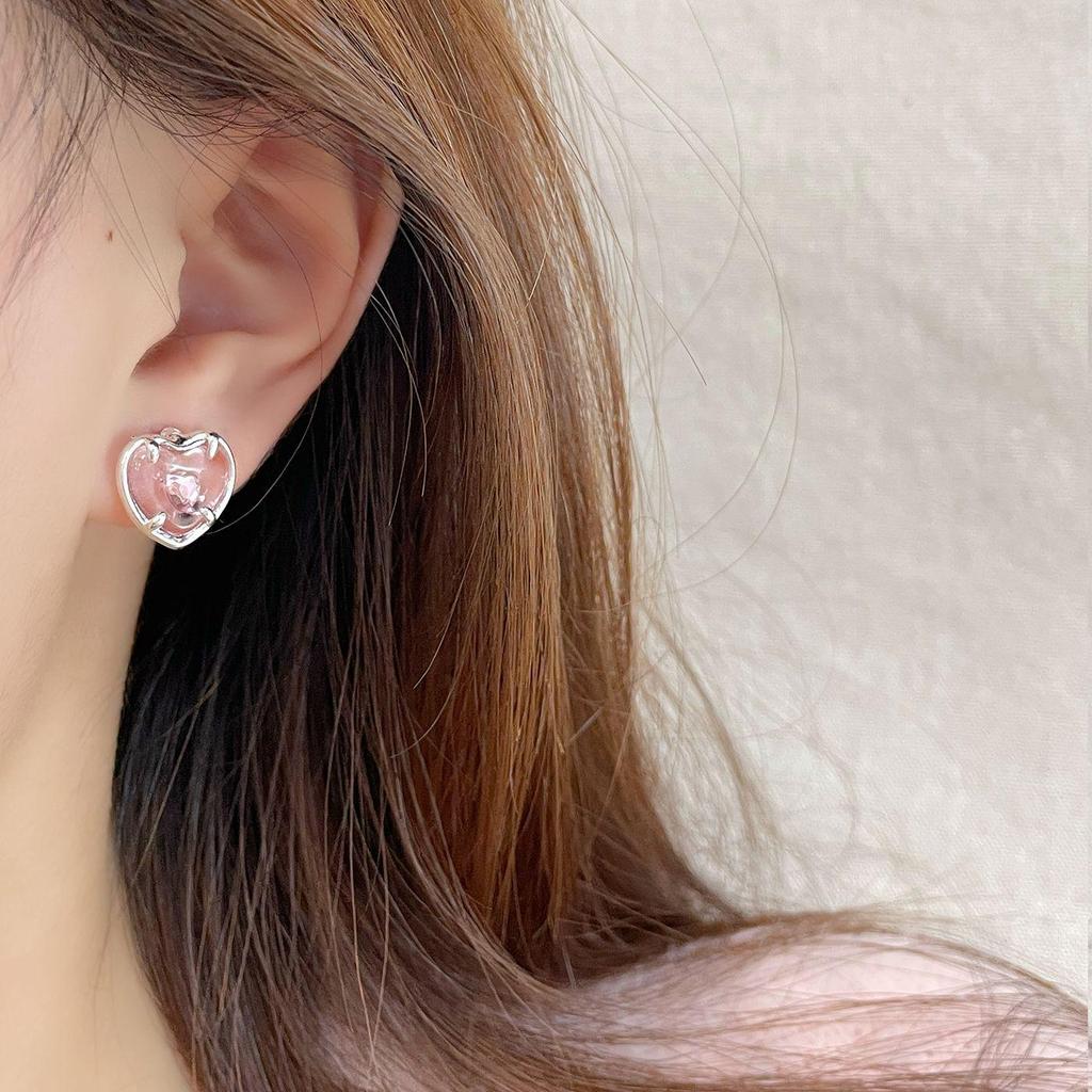 Exquisite Pink Cherry Peach Earrings with Silver Needle - Niche Design & Girly Charm