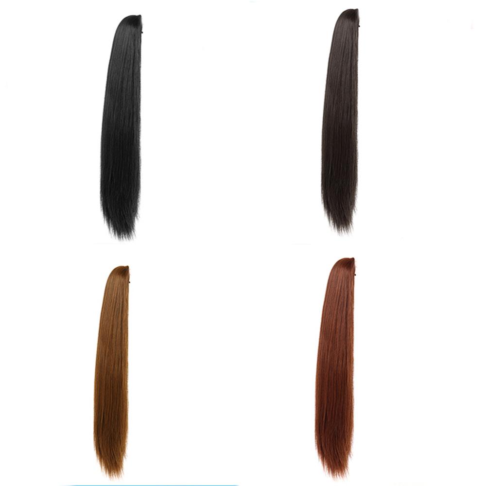 Bybrana Clip-on straight ponytail black brown synthetic hair wig