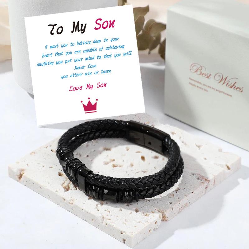Leather rope bracelet cowhide men's double-layer stainless steel leather woven bracelet handmade multi-layer bracelet