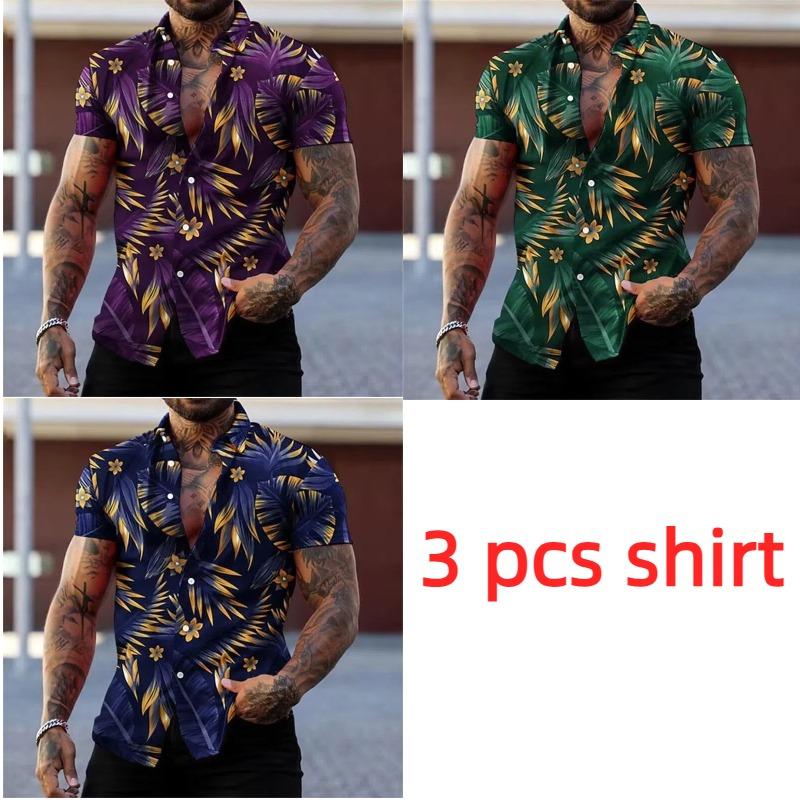 Golden Flower Plant Printing Shirt Summer Hawaiian Beach Vacation Clothing Men's Fashion Street Style Shirt Daily Men's and Women's Shirt