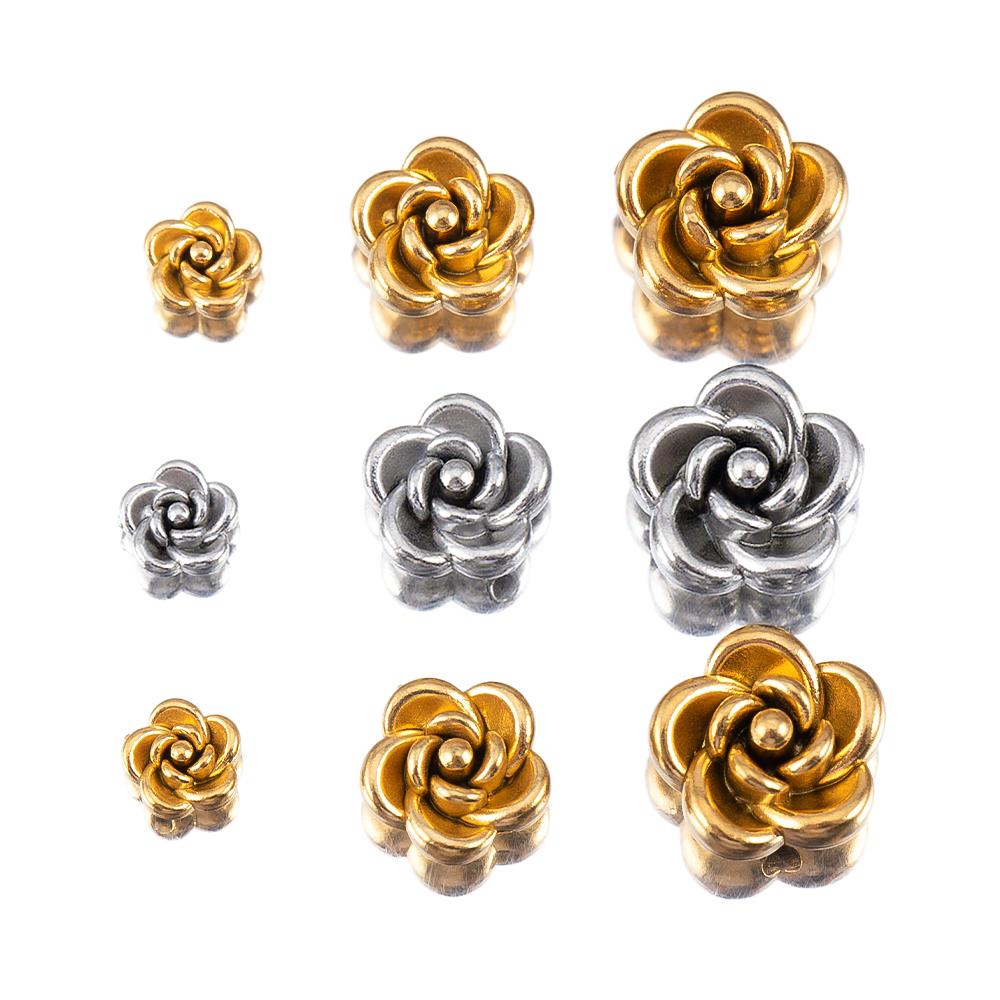 1/10pcs 304 Stainless Steel Camellia Shaped Beads Color Retention For DIY Chinese Style Bracelet Pendant Loose Bead Materials