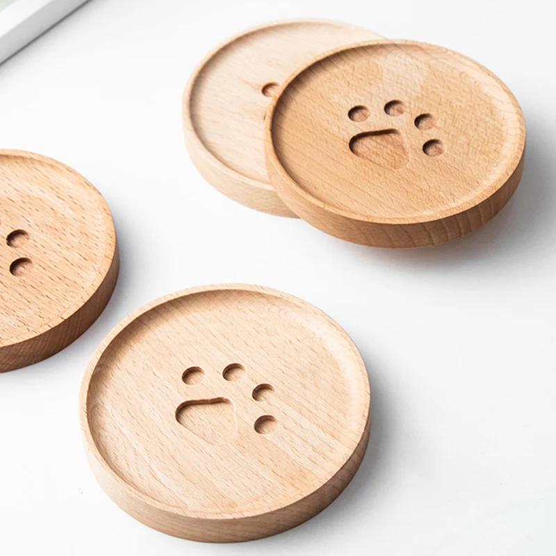4-teiliges Tassenuntersetzer-Set aus Holz, süße runde Tassenmatten, heiße Unterlage für Tee und Kaffeetassen, Tischsets, Küchenzubehör