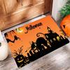 Halloween Theme Door Mat With Pumpkin Bat Black Cat Ghost Castle Patterns Fun Cartoon Spooky Atmosphere Decorative