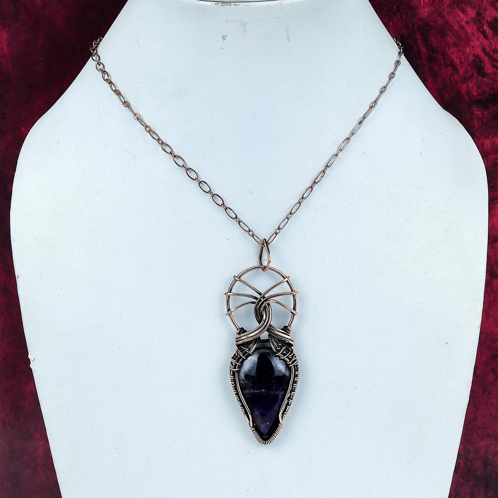 Chevron Amethyst Gemstone Pendant Handmade Pendant Copper Wire Wrapped Jewelry