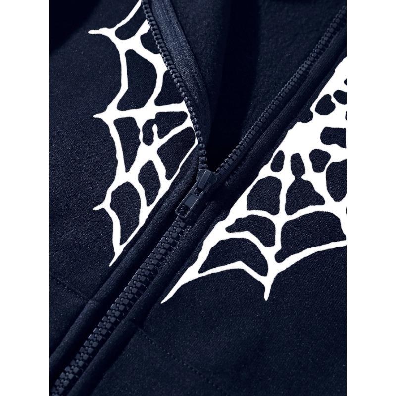 Women S Fall Winter Fleece Hooded Zip Up Cardigan Sweatshirt Spider Web Heart Print