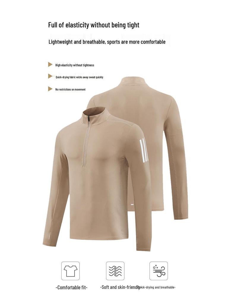 Men's Quick-Dry Long Sleeve Half-Zip Stand Collar Running T-Shirt - Breathable Autumn/Winter Base Layer