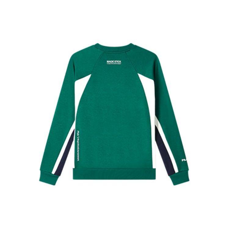FILA Sports Lifestyle Series American Retro Color Block Logo Letter Print Crew Neck Knit Sweatshirt Men sweatshirt Wheat-Green F11M319201F-GN