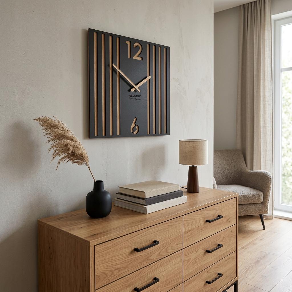 Black Wall Clock for the Living Room Lamele 30 Cm