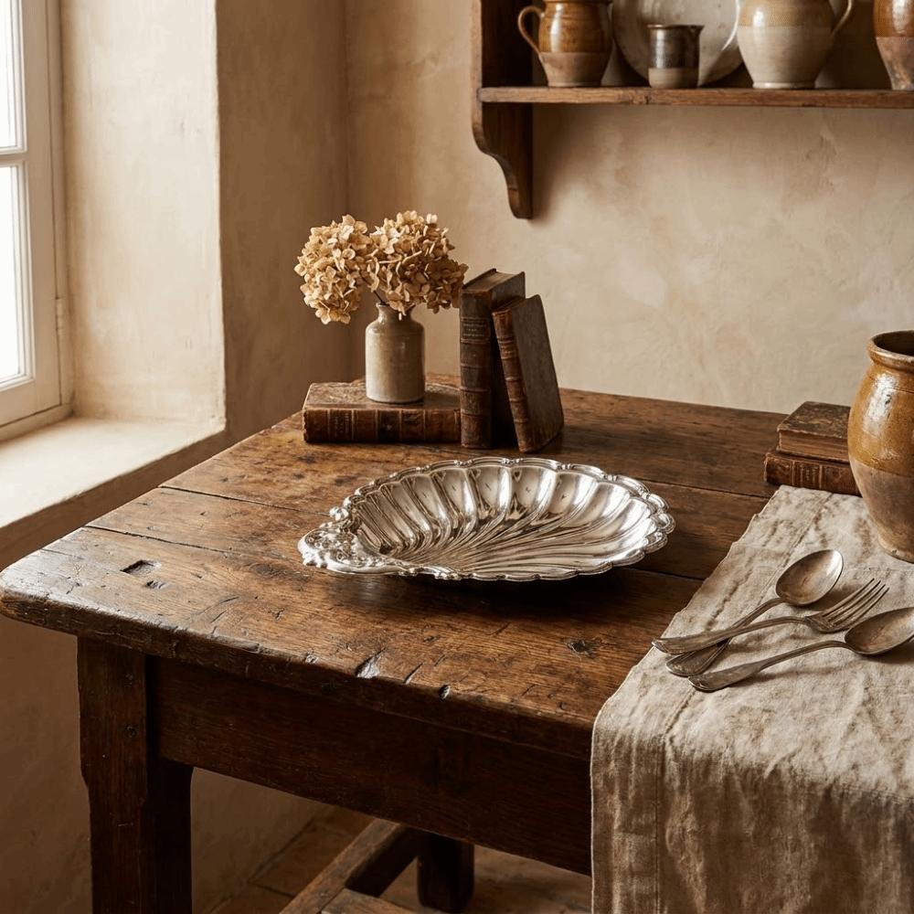 Silver Color Dessert Plate Vintage Shell Shaped Dish Jewelry Storage Tray Home Decoration