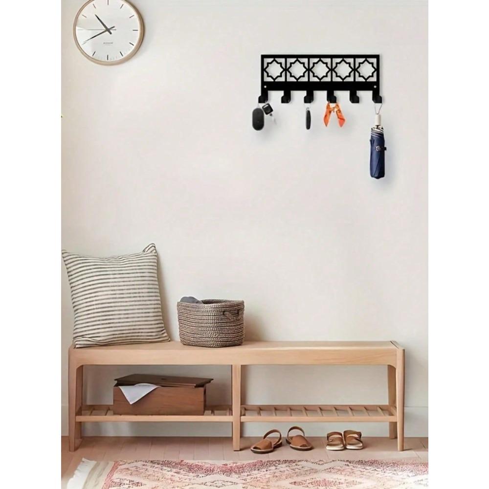 Bohemian Style Metal Key Hooks Wall Mounted Organizer Black Geometric Design Home Office Storage Durable