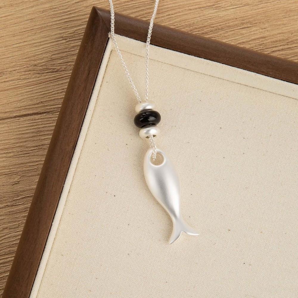 Natural Stone Fish Pendant Necklace Hypoallergenic Titanium Steel Chain Jewelry Lovers