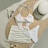 Neues Sexy Mode Damen 3-teiliges Rock Bikini Set Frauen Gebundenes Neckholder Badeanzug Einfarbig Rückenfrei Bademode Sommer Strand Badeanzug