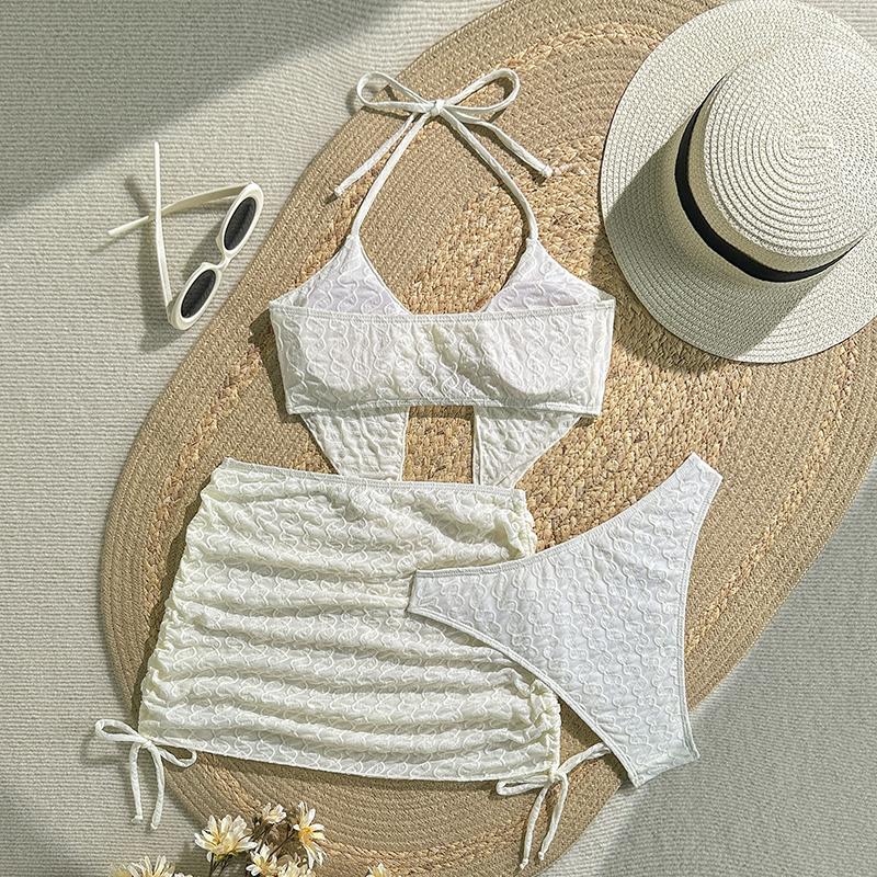 Neues Sexy Mode Damen 3-teiliges Rock Bikini Set Frauen Gebundenes Neckholder Badeanzug Einfarbig Rückenfrei Bademode Sommer Strand Badeanzug