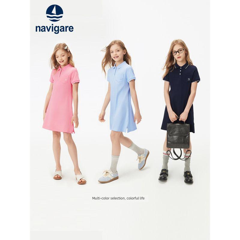 Navigare Italian Small Sailboat Children's Clothing Girls' Short-Sleeved Dress 2026 Summer Fashionable Children's Dress