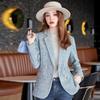 Sacouri în carouri pentru femei Jachetă cu mânecă lungă cu perle cu mâneci lungi Jachetă elegantă de birou pentru doamne cu guler răsturnat