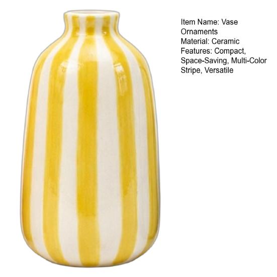 Ornamenti in Ceramica a Forma di Vaso Rotondo Compatto con Strisce Fresche Multicolore Vaso da Libreria per Fiori Decorazione da Tavolo