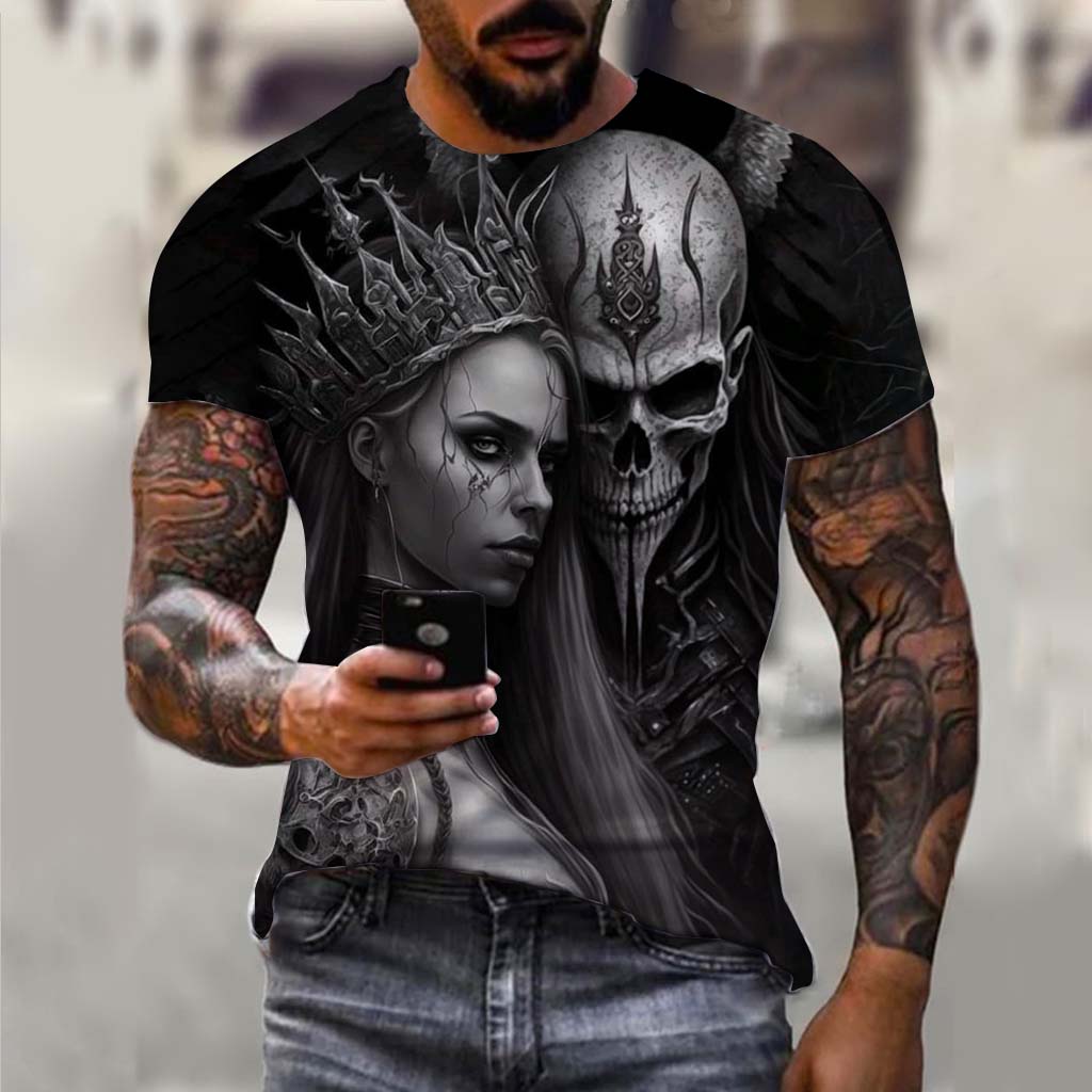 Men's T-Shirt Undead Skeleton Pattern 3d Print Short Sleeve  Casual Man Clothes Summer Sport Shirts Oversized Tees For Men Kids