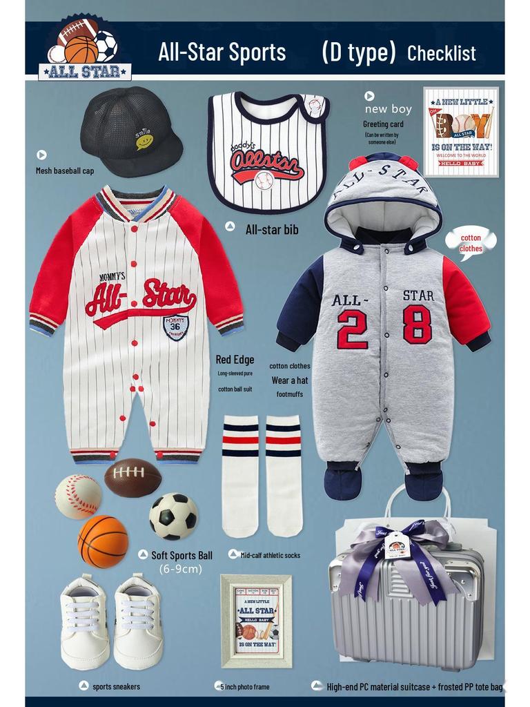 Baby Sports Gift Box: Pure Cotton Spring/Summer Clothing Set for Boys (0-1 Year), Suitcase Packed