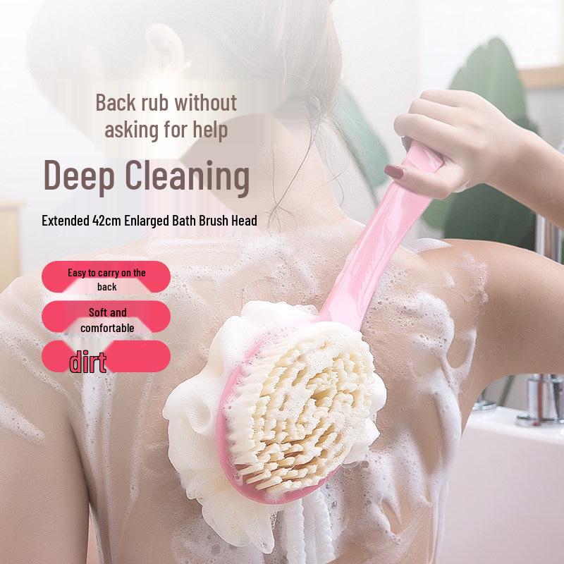 Dual-Sided Long Handle Bath Brush with Soft Bristles for Easy Back Scrubbing and Exfoliation