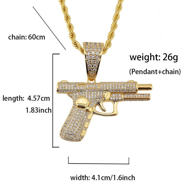 2026 New Fashion Hip Hop Crystal Pistol Pendant Personality Cool Rap Trend Pendant Necklace for Men Women Gift