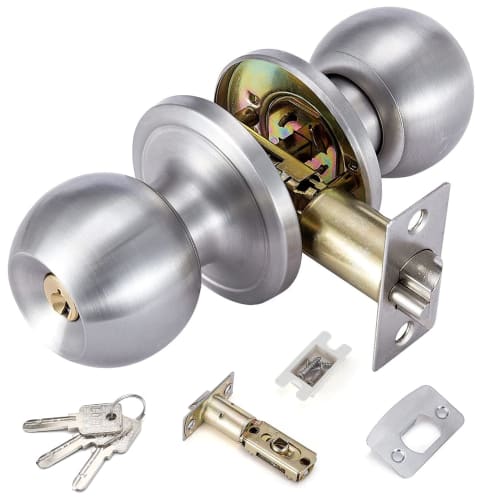 

Silver Door Knob with Key, Indoor, Cylindrical Lock, Suitable for Toilets, Bedrooms, Entryways, Rooms, Outdoors, and Bathrooms