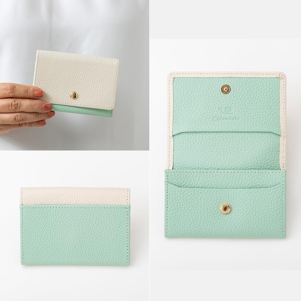 Chiocciola Genuine Leather Card Case, Business Card Holder, Women's (MintIvory)