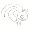 Simple and Stylish Zirconia Jewelry Set: Pendant Necklace, Adjustable Bracelet, Open Ring, and Earrings - a Perfect Holiday Gift