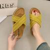 Retro woven cross-cool slippers women's outerwear 2025 summer new with skirt one-word slippers casual shoes