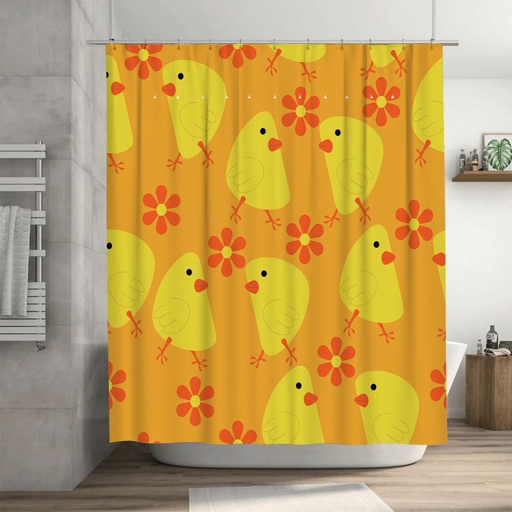 Cute Chicken Flower Shower Curtain Home Decor Bathroom Rug Waterproof Washable Printing Bath Accessories