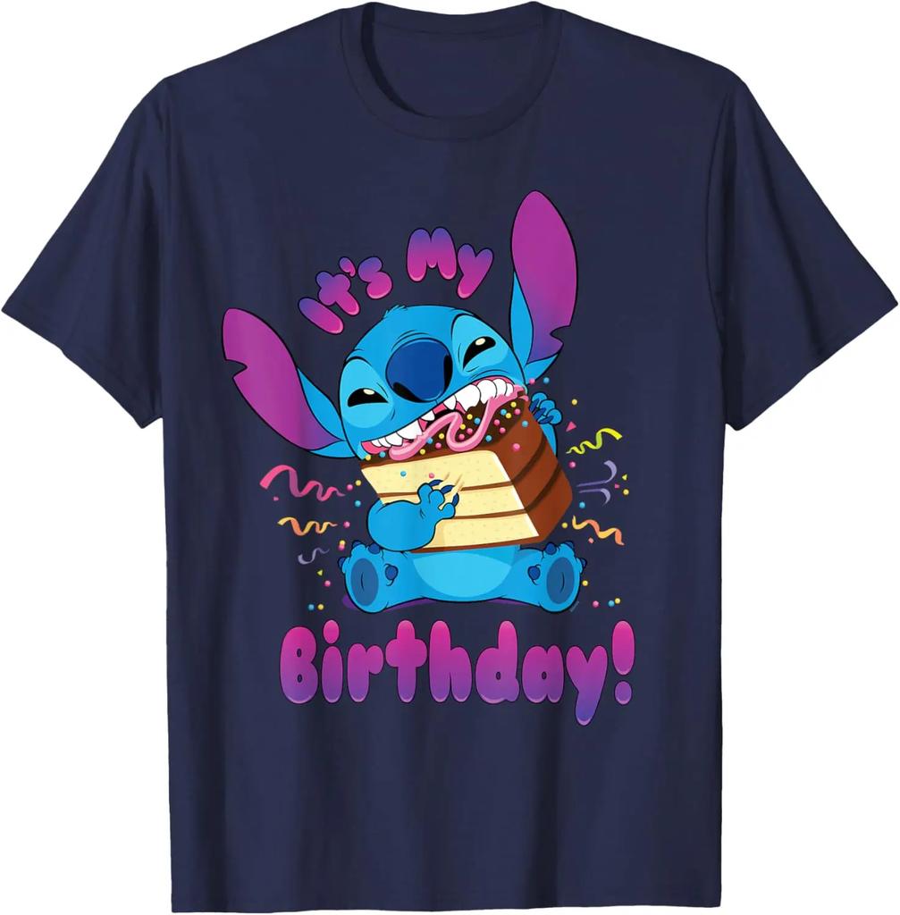 Stitch "It's My Birthday" Party Crasher with Cake Fashion Casual T-Shirt S-4XL Summer Unisex