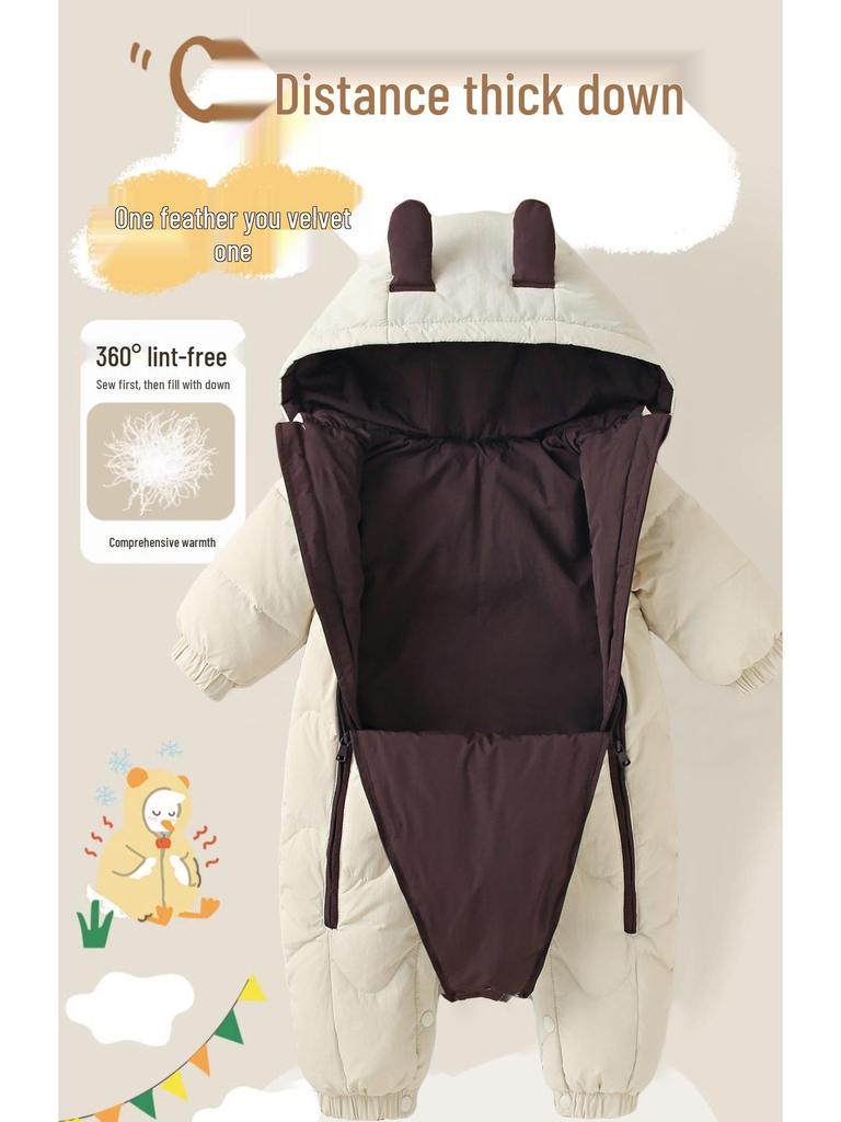 Macacão de Penas Novo Padrão Nacional para Bebês - Traje de Inverno para Engatinhar para Meninos e Meninas