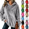 Women's Long Sleeve Flannel Hooded Pullover Color Casual Top