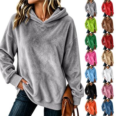 Damen Langarm Flanell Kapuzen Pullover Farbe Lässiges Oberteil