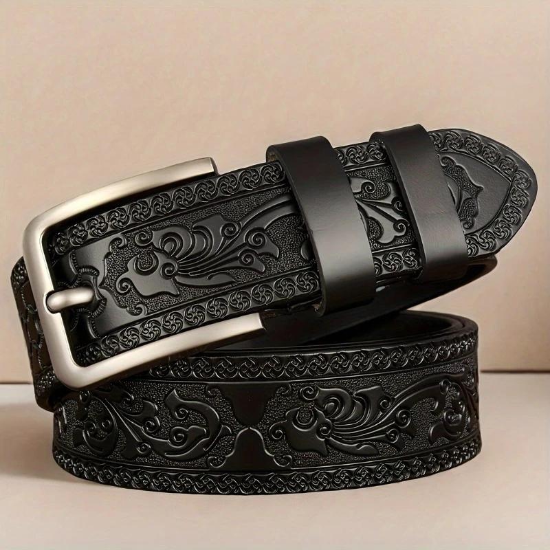 New Genuine Leather Men's Retro Western Style Fashionable Alloy Buckle Belt Men's High-end Luxury Brand Jeans Belt Women