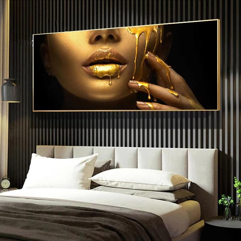 Golden Female Art Canvas Painting Art For Living Room Modern Frameless Canvas Poster for Bedroom and Living Room Decoration