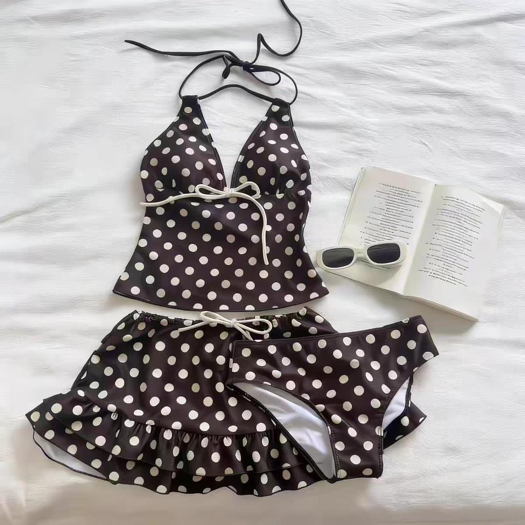 Retro Polka Dot Off-Shoulder Bikini mit Rock-Stil