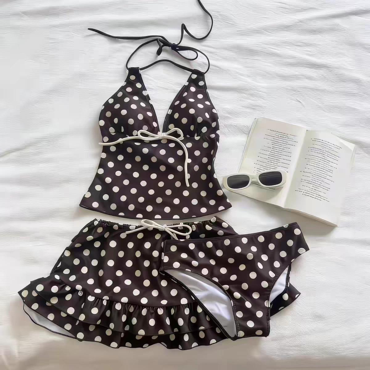Retro punktots plecu nostiepts bikini ar