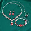 4PCS Copper Color Crystal Drop Necklace Earrings Bracelet Ring Jewelry Set for Women Rhinestone Wedding Party Accessories