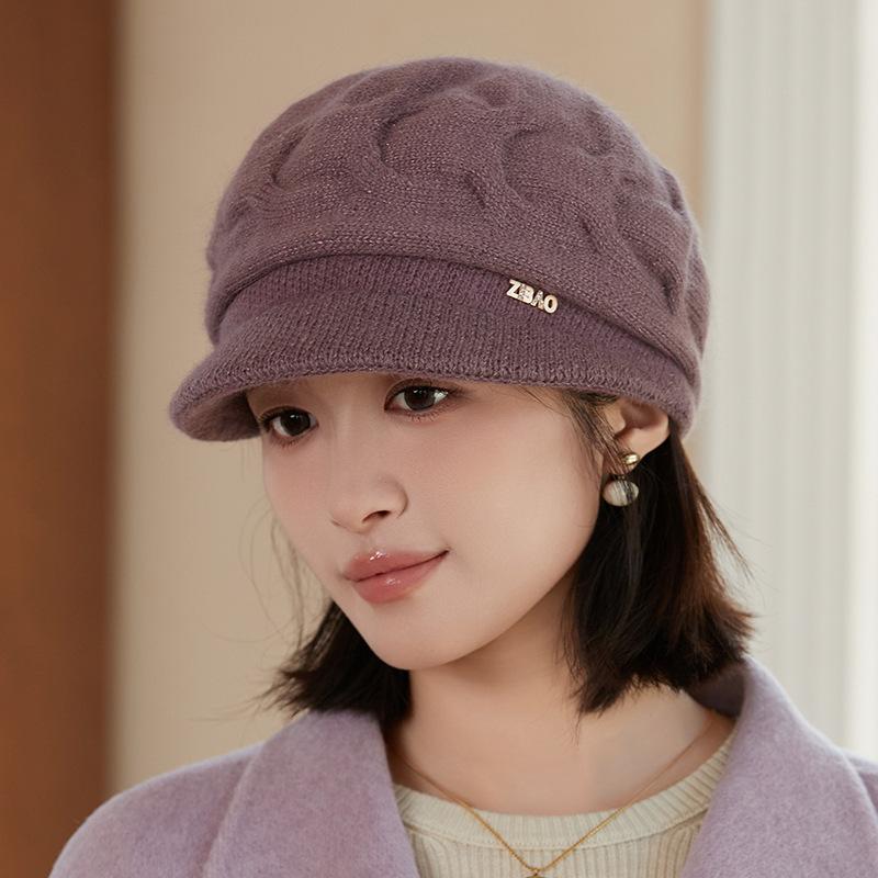 Rabbit Fur Blended Knitted Ear Protector Children Autumn and Winter Elegant Temperament Wool Cap Showing Face Small Windproof Cap