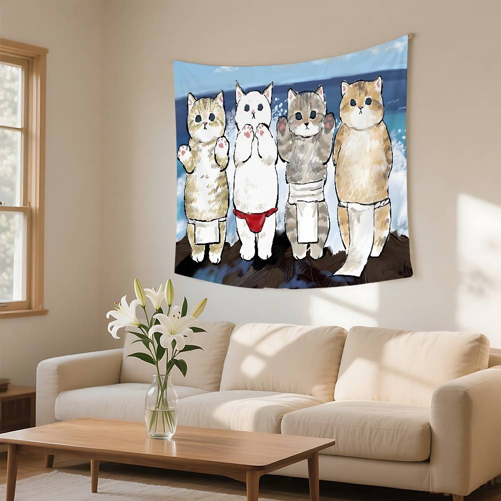 Funny Cat Mofusand Tapestry Wall Hanging Tapestry Art Deco Blanket Curtain Hanging At Home Bedroom Living Room Decor