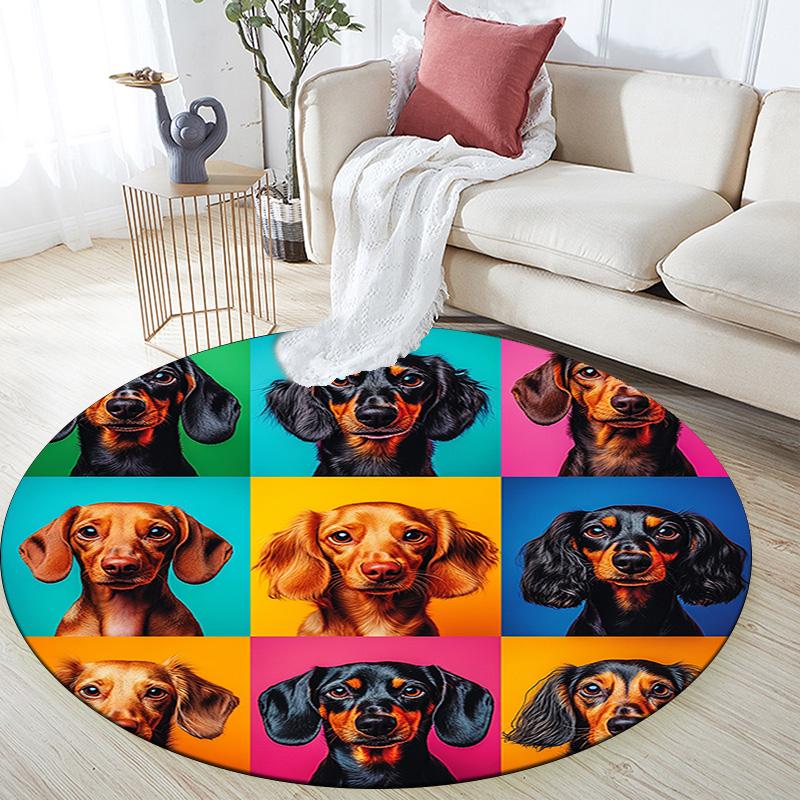 Dachshund Round Area Rug,Carpet Rug for Living Room Bedroom Sofa Playroom Decor,Non-slip Floor Mat